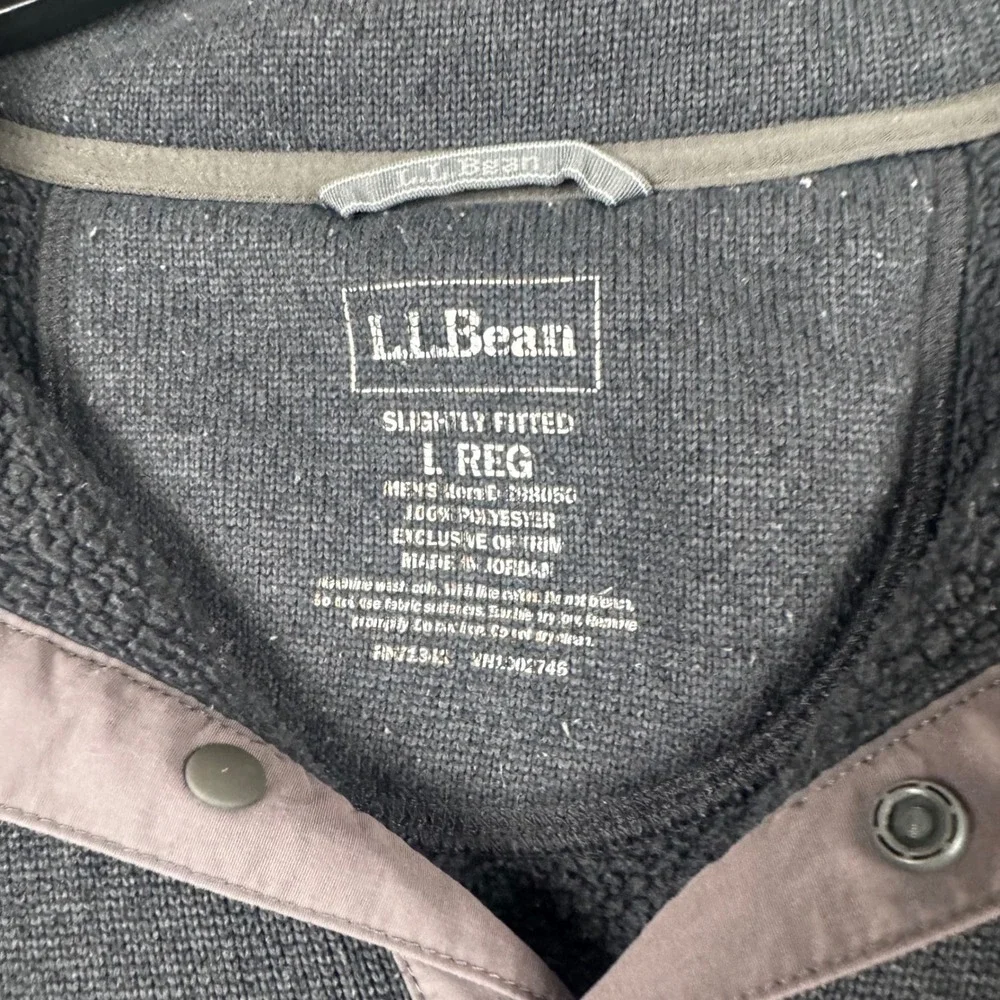 LL‎ Bean Mens Sweater Fleece Pullover Charcoal Gray Snap Neck L REG 298056